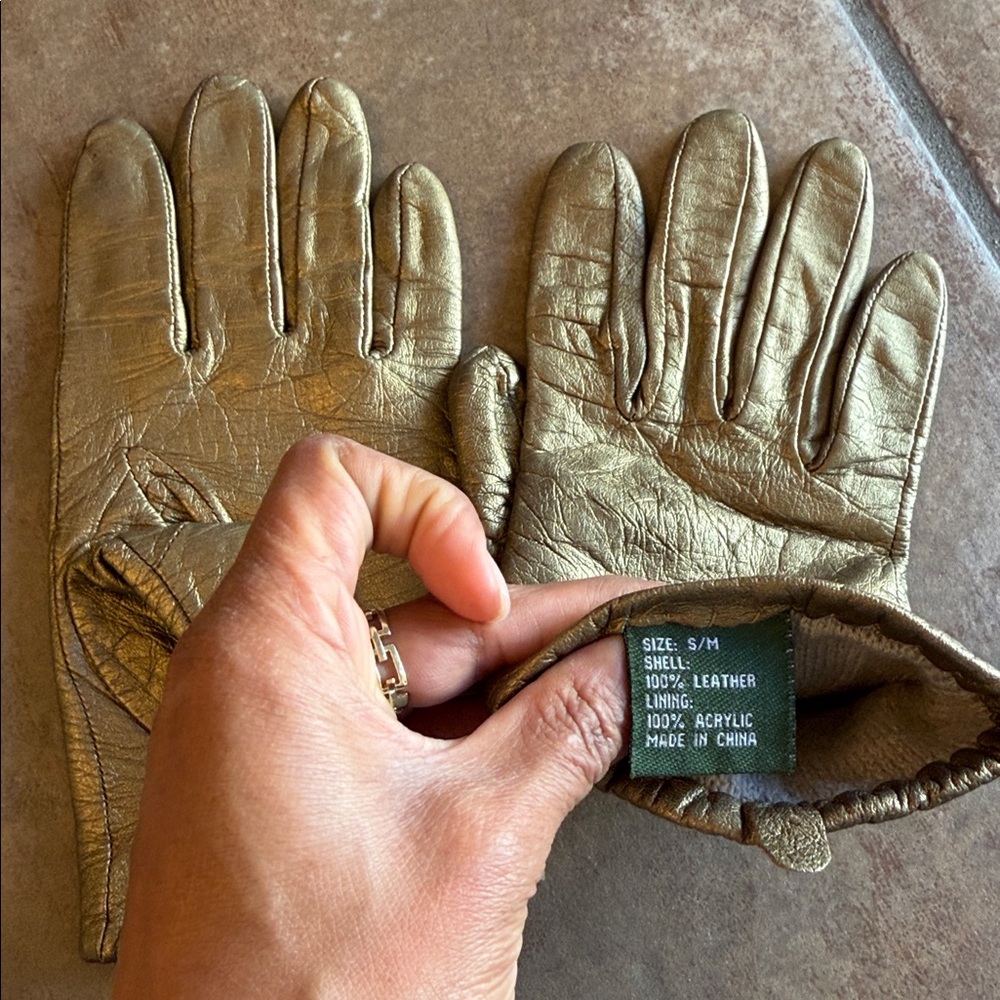Metallic Bronze Leather Gloves – Genuine Leather - Picture 3 of 12